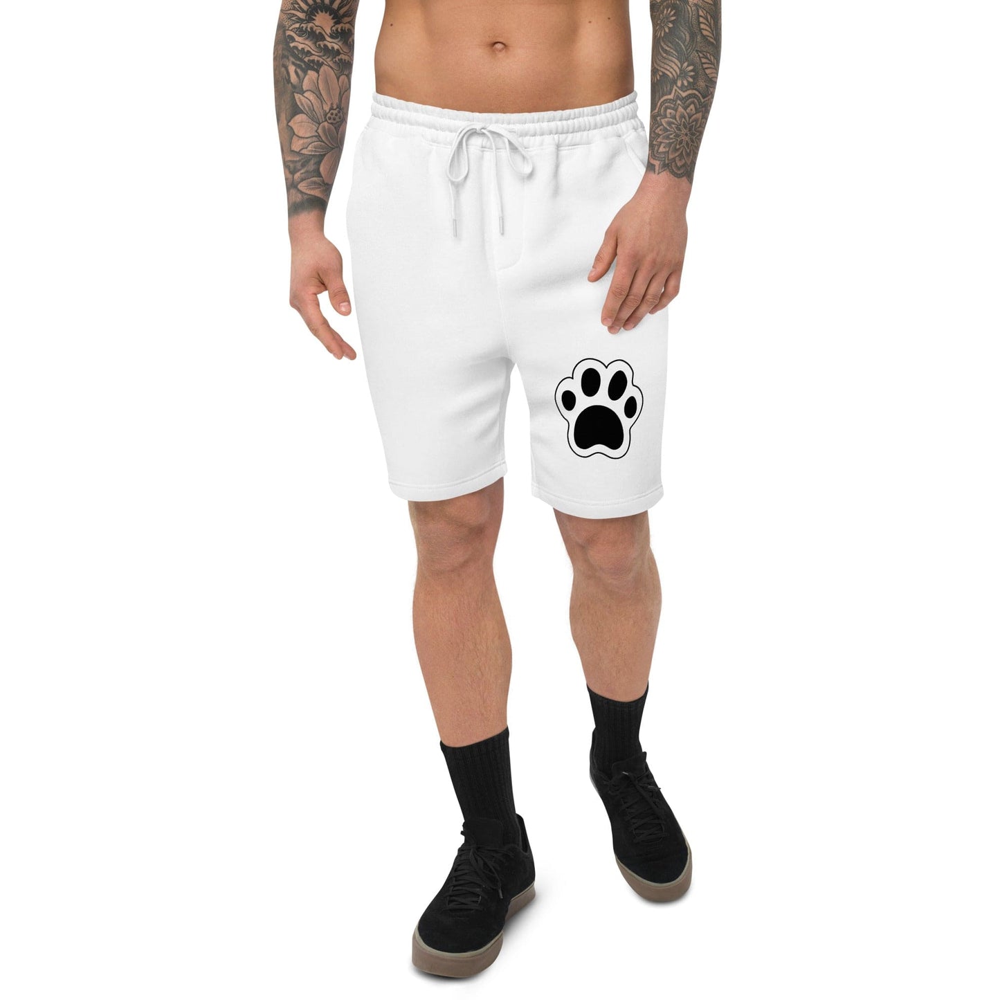 mens-fleece-shorts-white-with-paw-print
