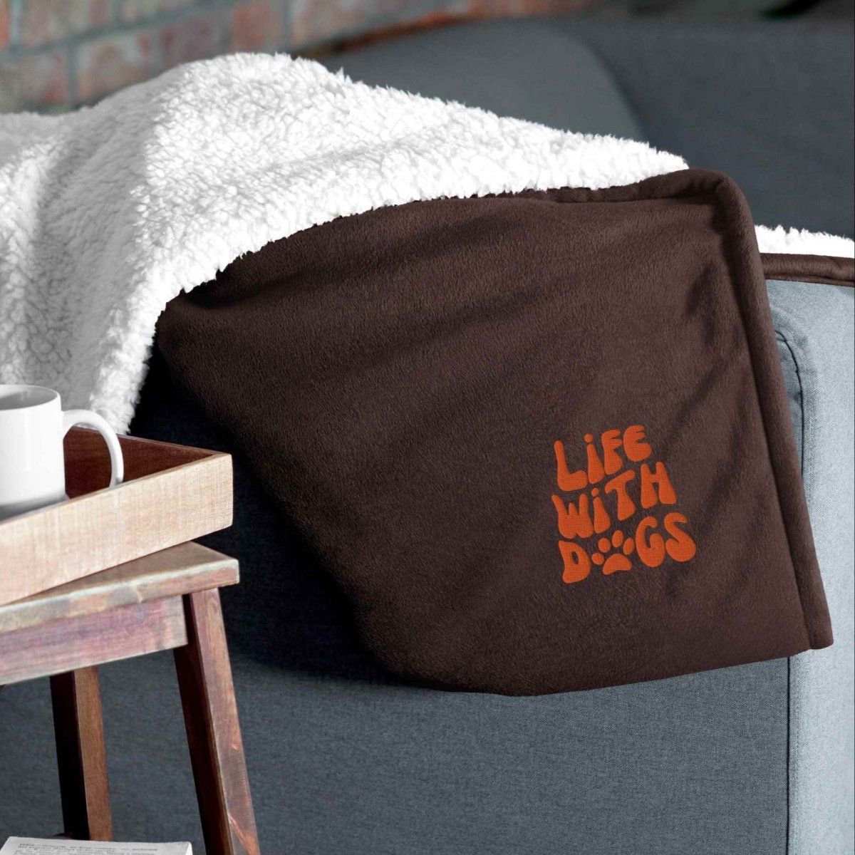 Sherpa Blanket for Dog Parents - 'LIFE WITH DOGS' Embroidered - neleti