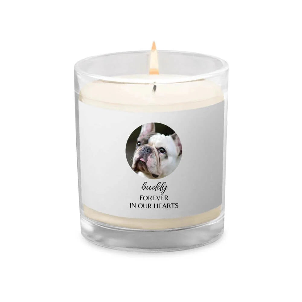 Custom Dog Memorial Candle - Photo & Name 'Forever In Our Hearts'