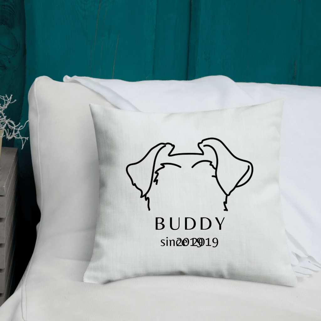 Custom Dog Breed Pillow with Ears - Personalized Name & Year Design - neleti