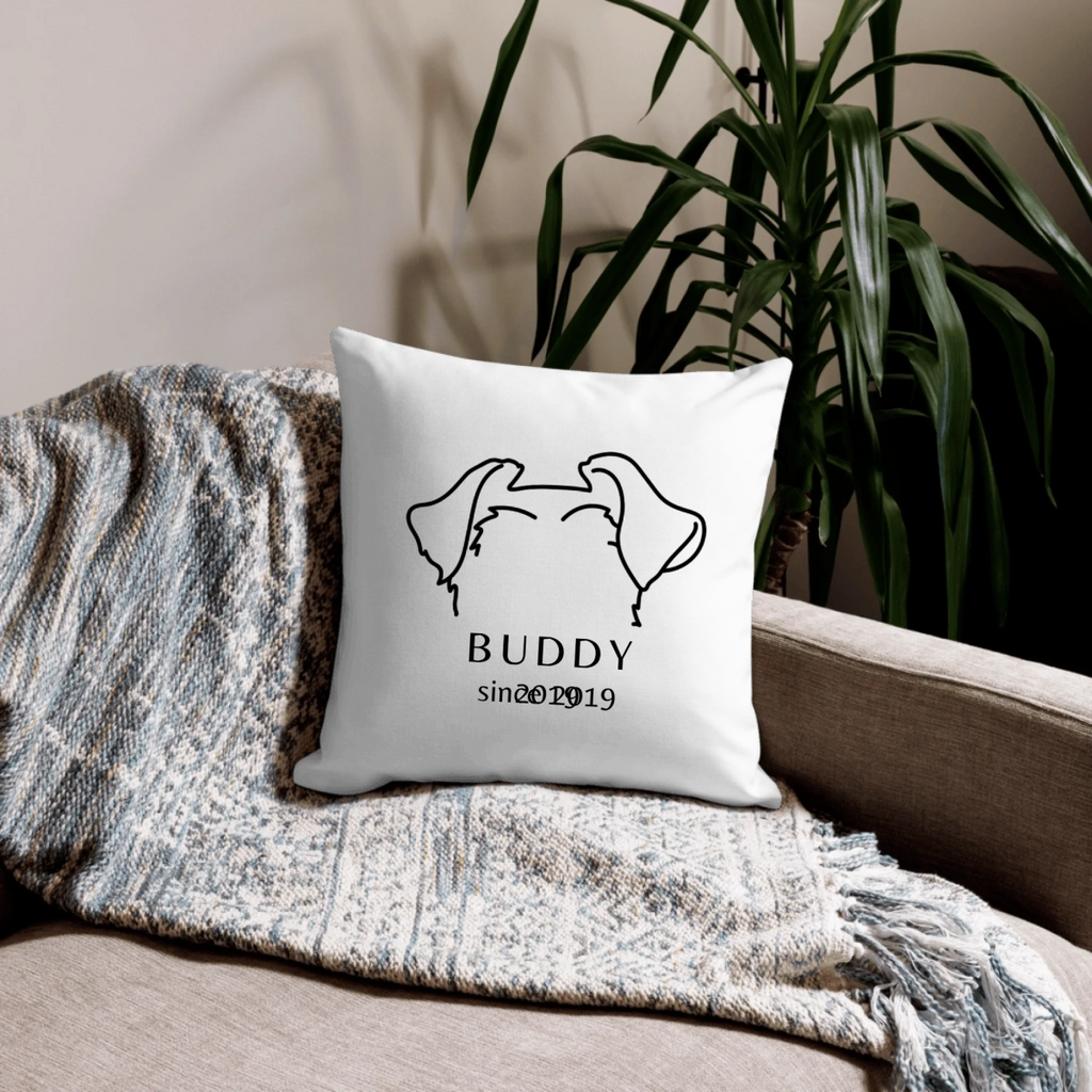 Custom Dog Breed Pillow with Ears - Personalized Name & Year Design - neleti