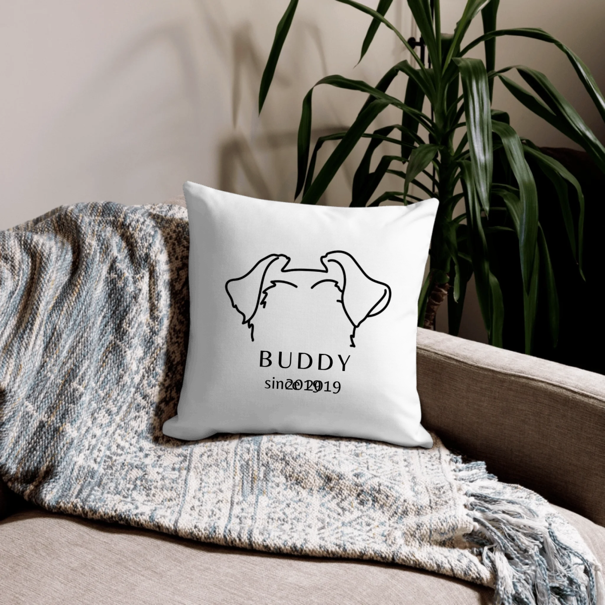 Custom Dog Breed Pillow with Ears - Personalized Name & Year Design - neleti