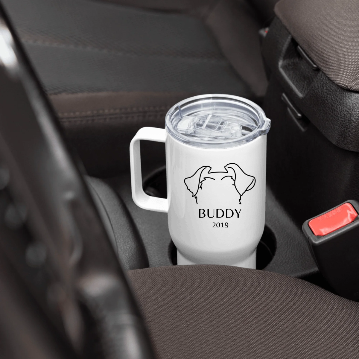 Custom Dog Ears Travel Mug - Personalized Name & Year for Dog Parents - neleti