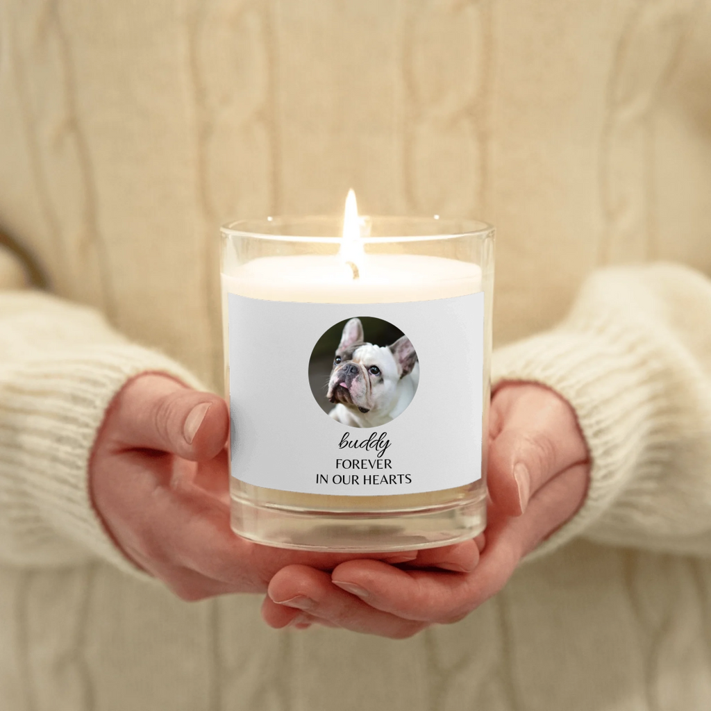 Custom Dog Memorial Candle - Photo & Name 'Forever In Our Hearts' - neleti