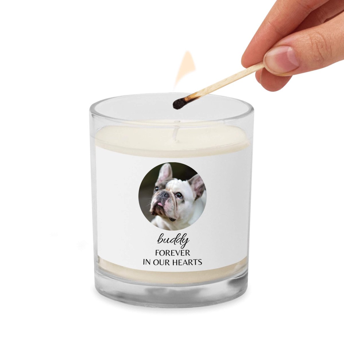 Custom Dog Memorial Candle - Photo & Name 'Forever In Our Hearts' - neleti