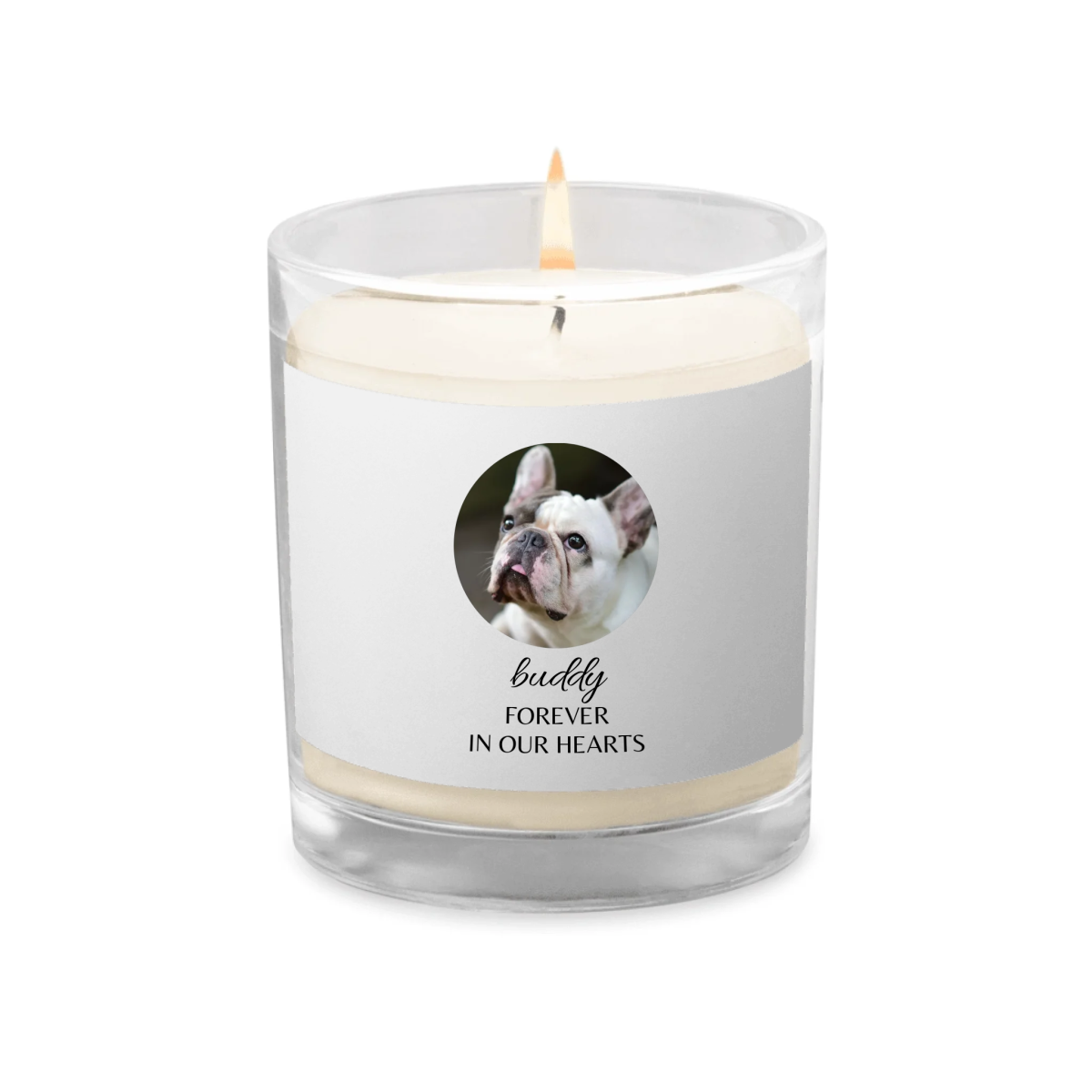 Custom Dog Memorial Candle - Photo & Name 'Forever In Our Hearts' - neleti
