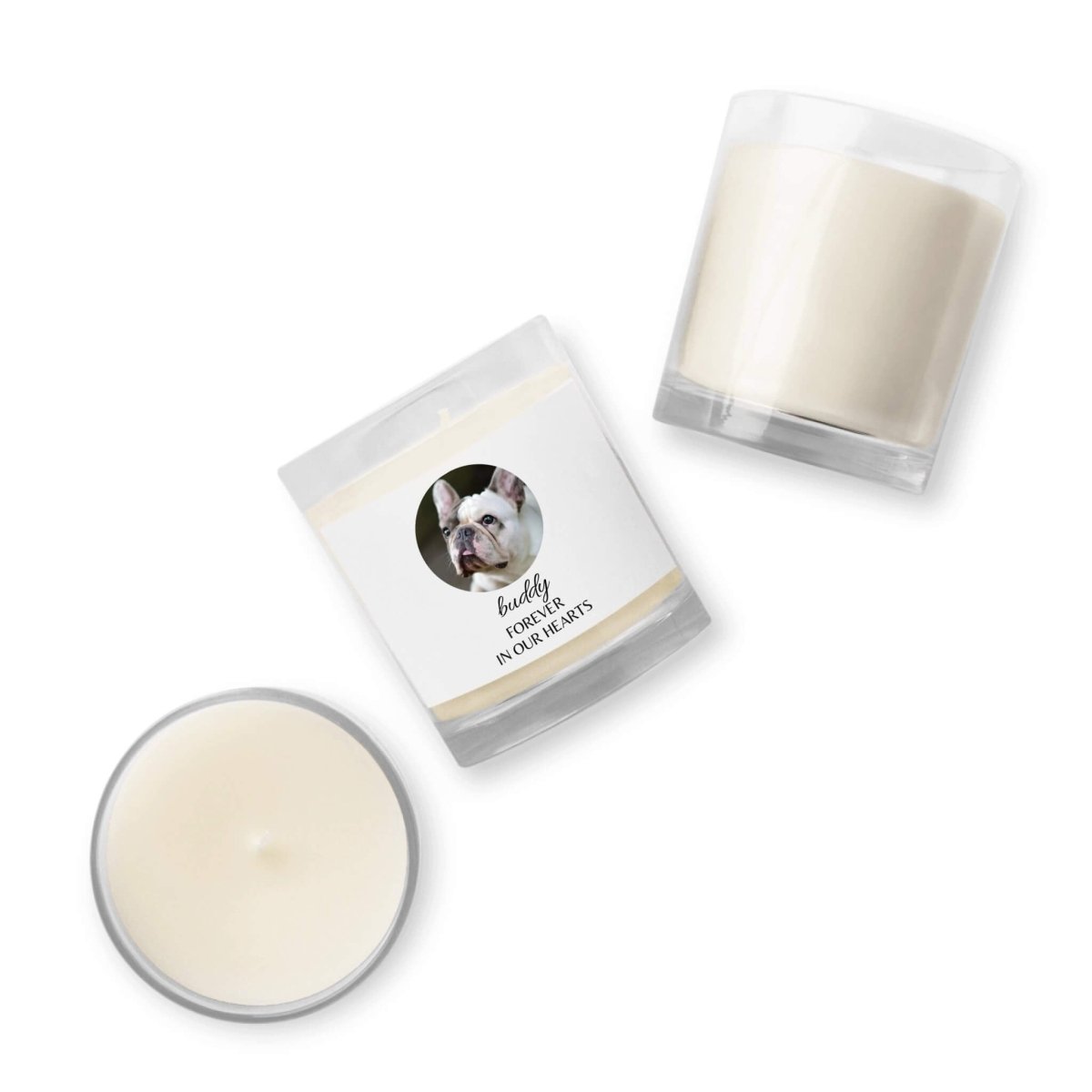 Custom Dog Memorial Candle - Photo & Name 'Forever In Our Hearts' - neleti