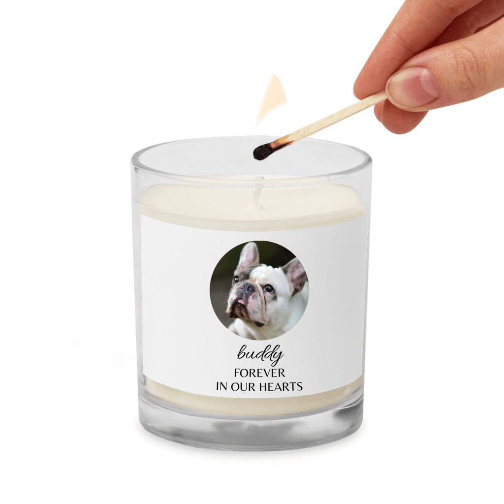 Custom Dog Memorial Candle - Photo & Name 'Forever In Our Hearts' - neleti