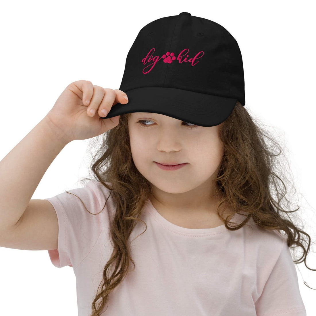 DOG KID Youth Baseball Cap - Flamingo & Kiwi Green Embroidery with Paw Print - neleti