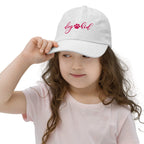 DOG KID Youth Baseball Cap - Flamingo & Kiwi Green Embroidery with Paw Print - neleti