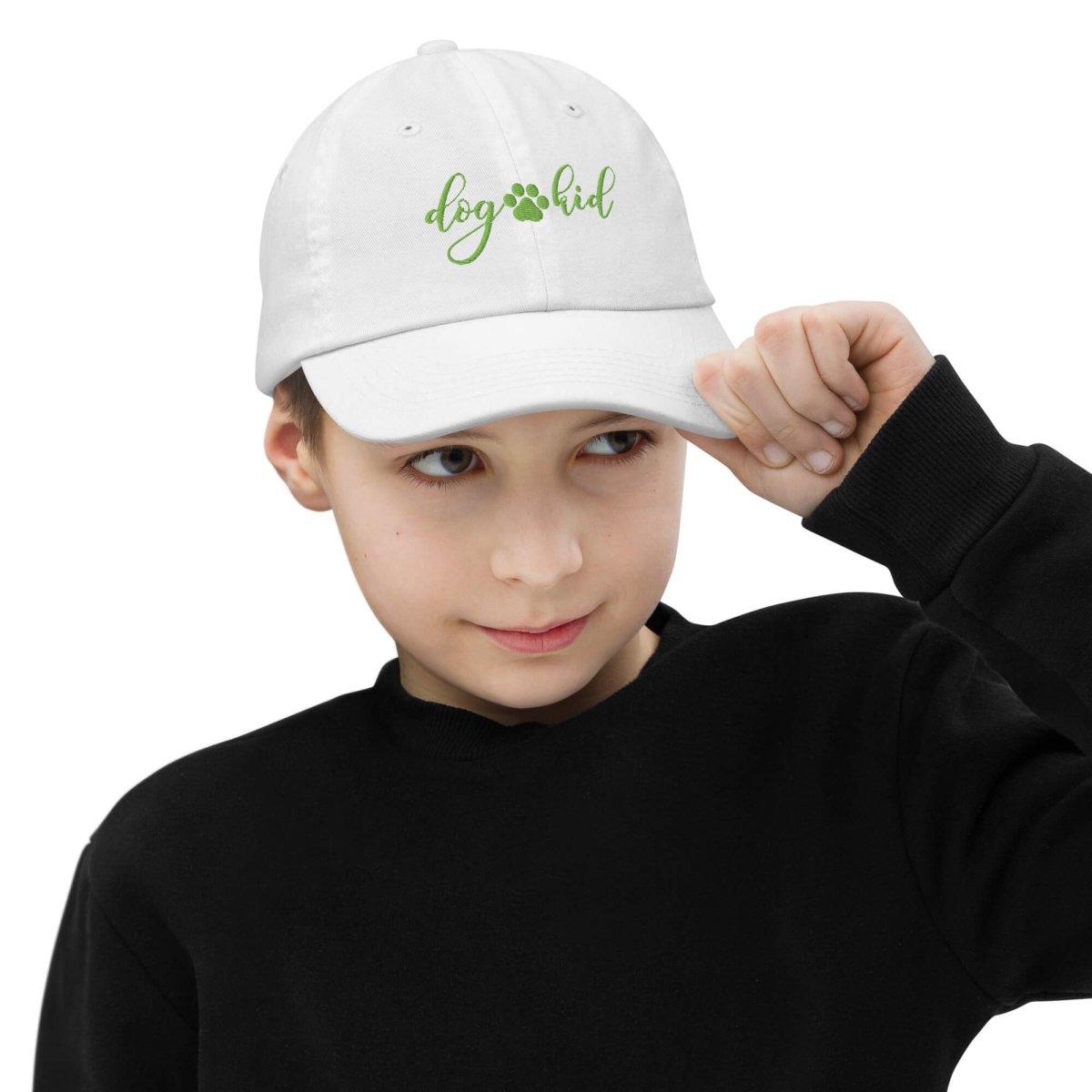 DOG KID Youth Baseball Cap - Flamingo & Kiwi Green Embroidery with Paw Print - neleti