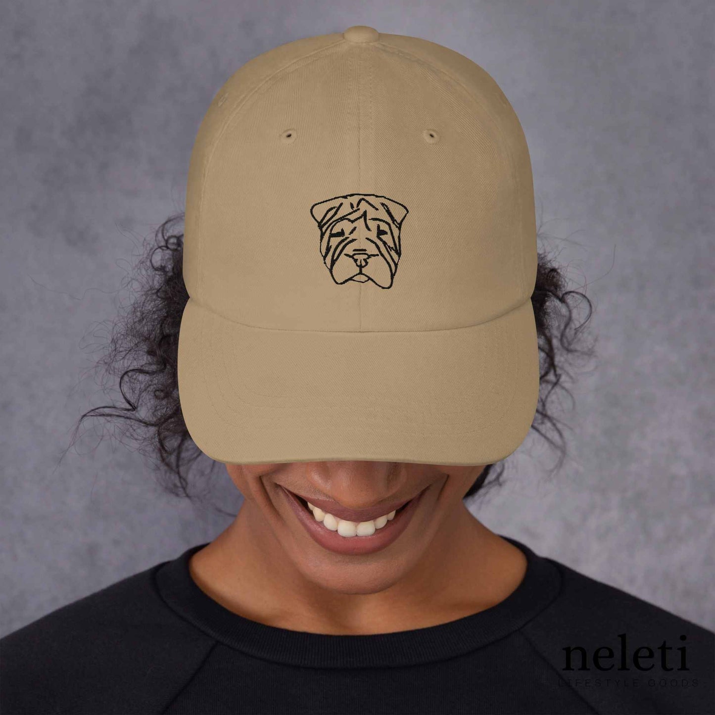 khaki-baseball-cap-with-embroidered-dog-face
