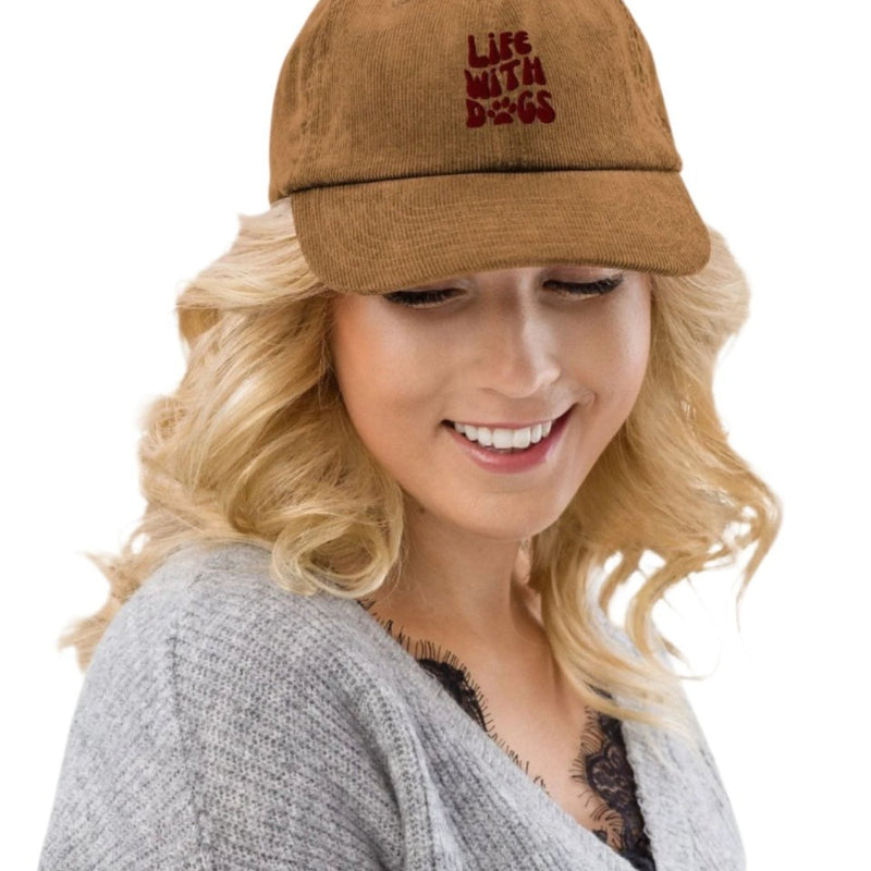 LIFE WITH DOGS' Corduroy Hat - Embroidered Dog Parent Cap - neleti
