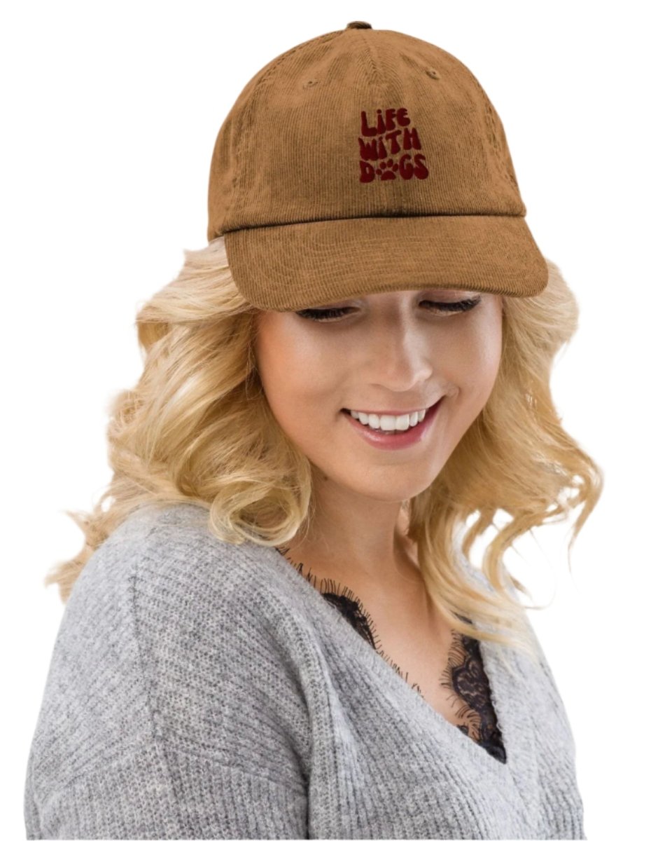 LIFE WITH DOGS' Corduroy Hat - Embroidered Dog Parent Cap - neleti