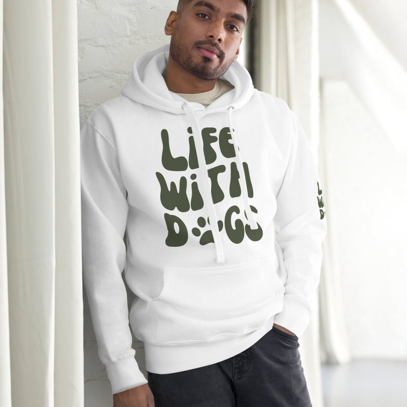 'LIFE WITH DOGS' Premium Hoodie - Dog Parent Sweatshirt with Paw Print Design - neleti