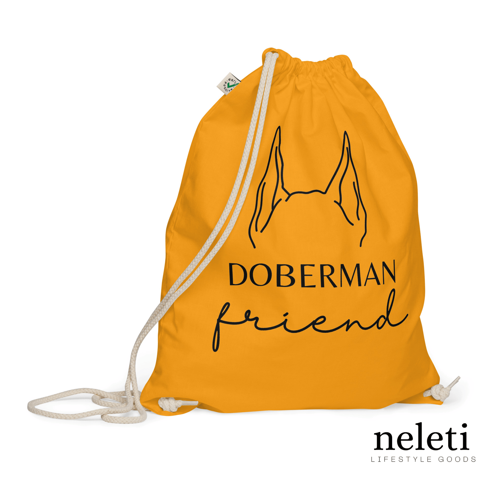 neleti.com-Dog-Ears-on-Gold-Organic-Cotton-Drawstring-Bag