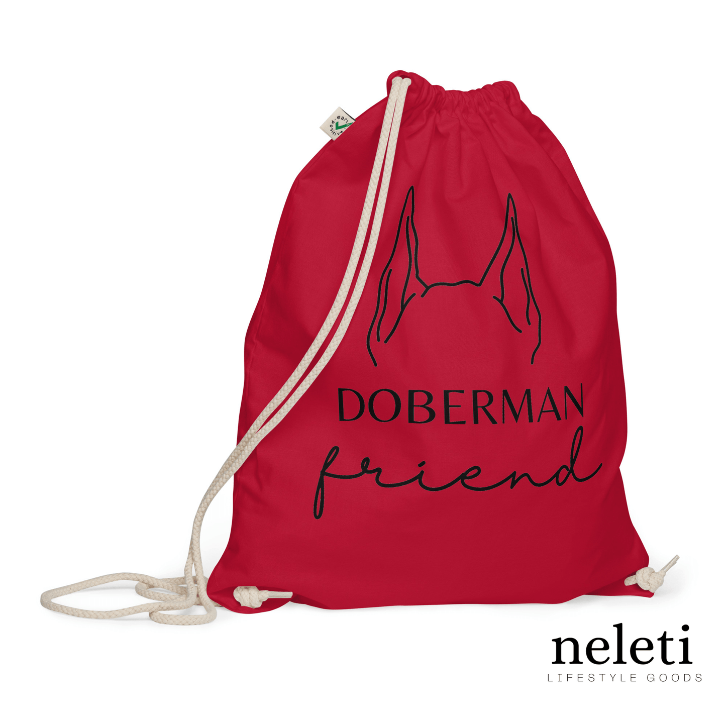 neleti.com-Dog-Ears-on-Red-Organic-Cotton-Drawstring-Bag