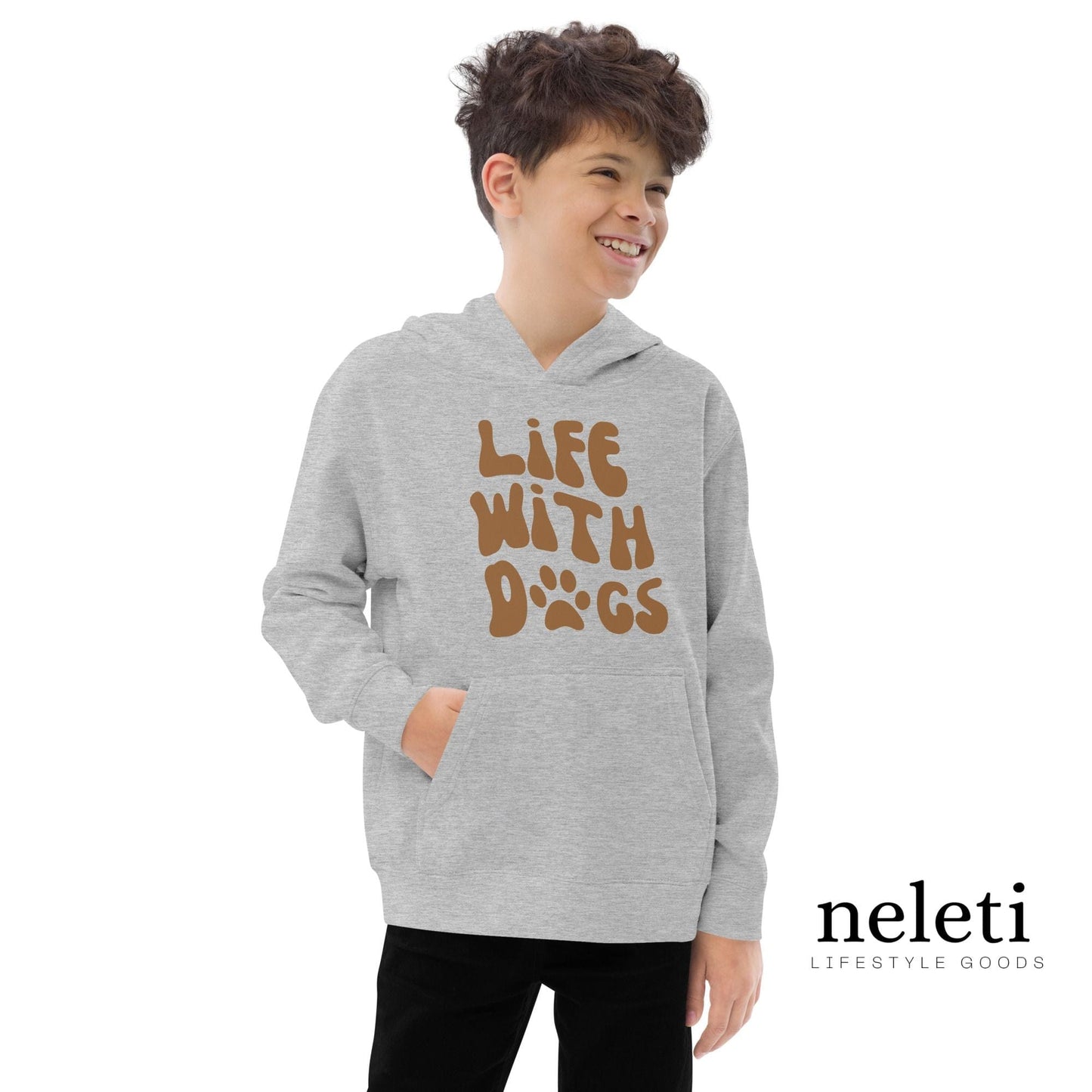 Kids Fleece Hoodie: 'Life With Dogs' Adventure Companion. Exclusively on Neleti.com!