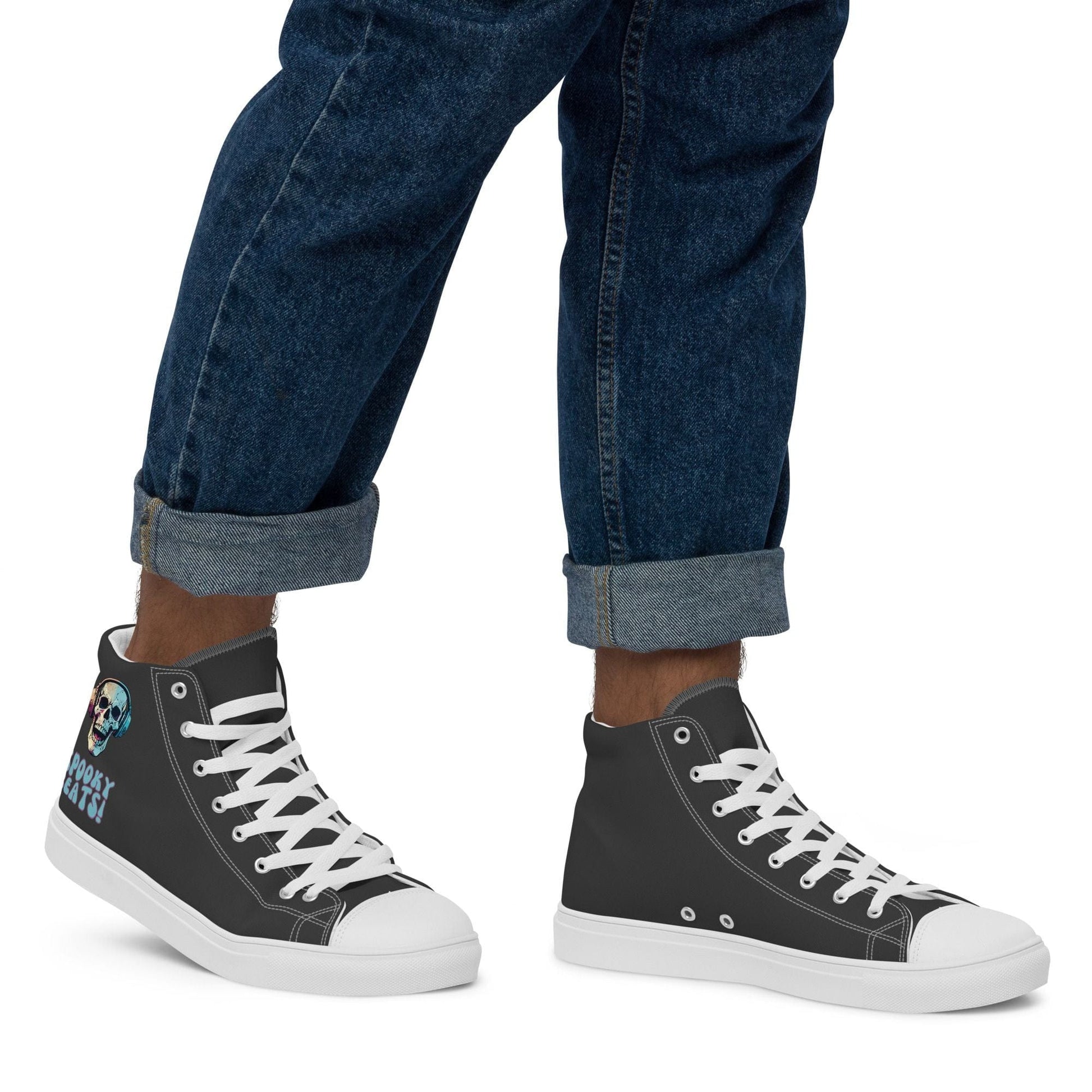 Man sporting the Spooky Beats Eclipse Canvas High Tops