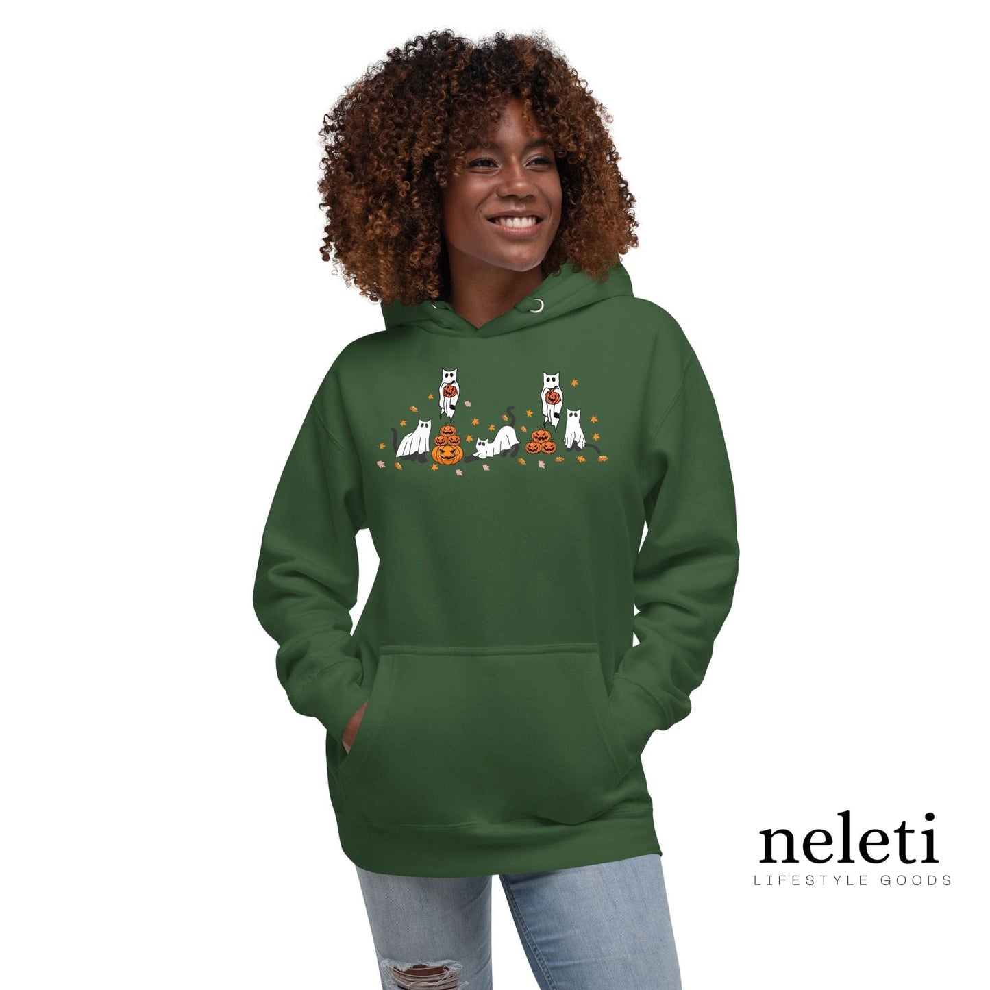 neleti.com-haloween-forest-green-hoodie-for-cat-lovers