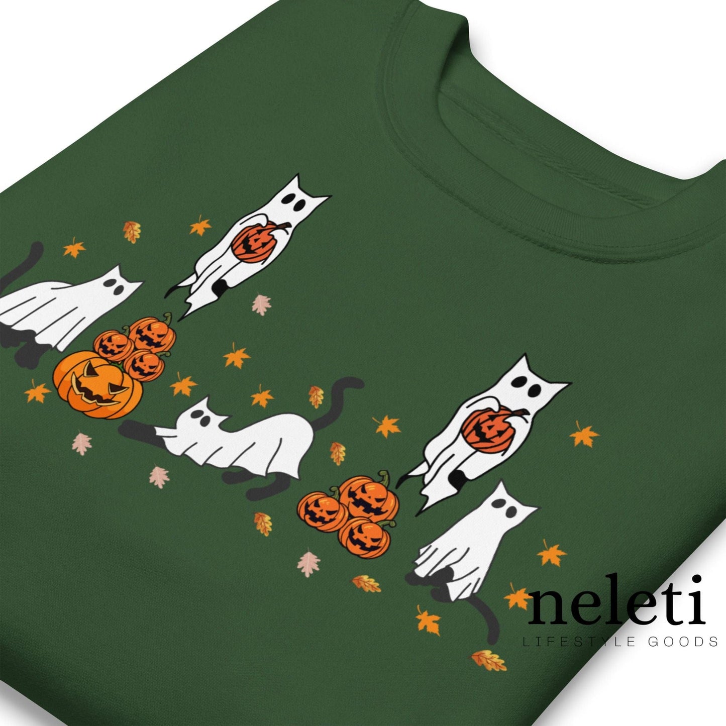 neleti.com-haloween-forest-green-sweatshirt-for-cat-lovers