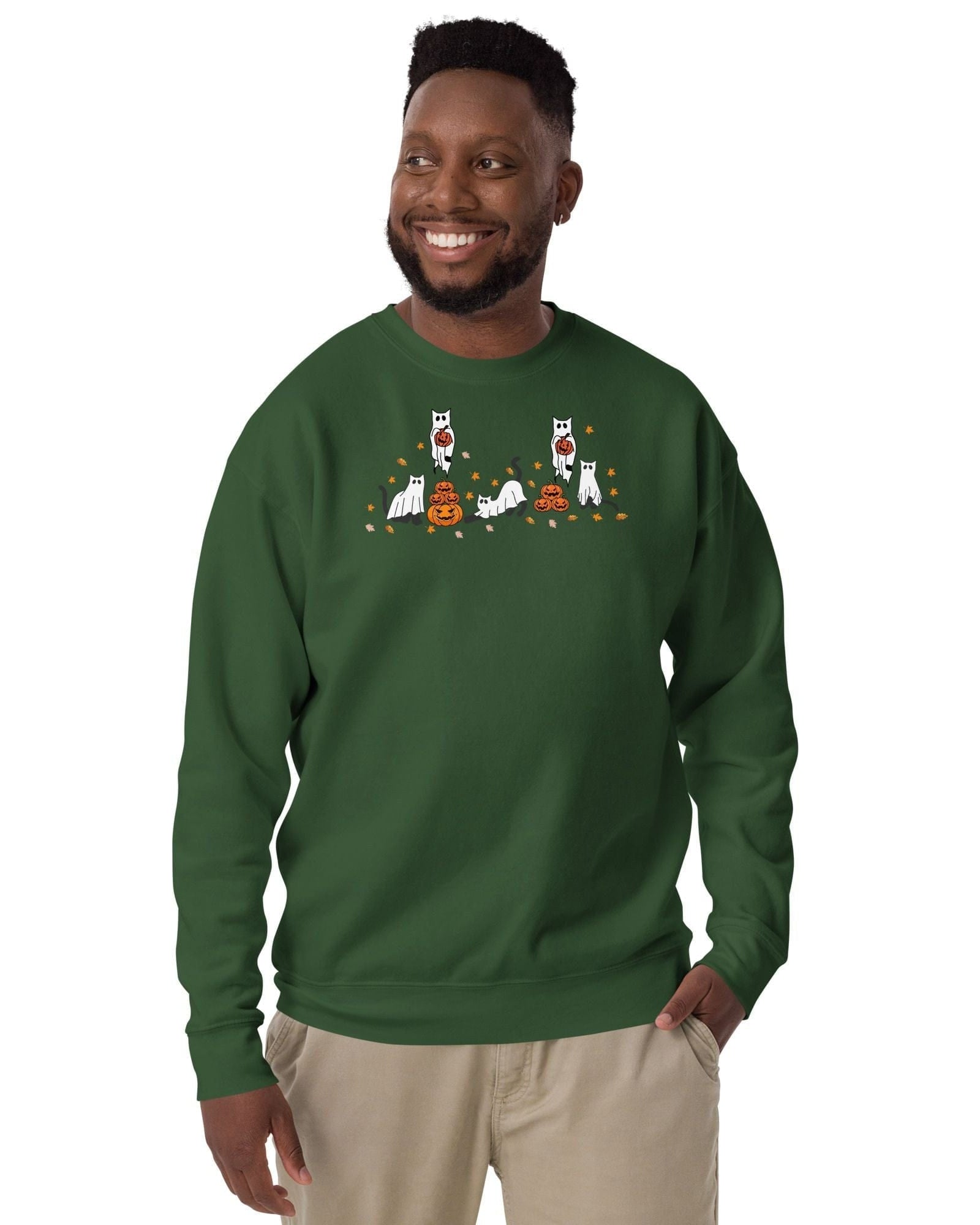 neleti.com-haloween-forest-green-sweatshirt-for-cat-lovers