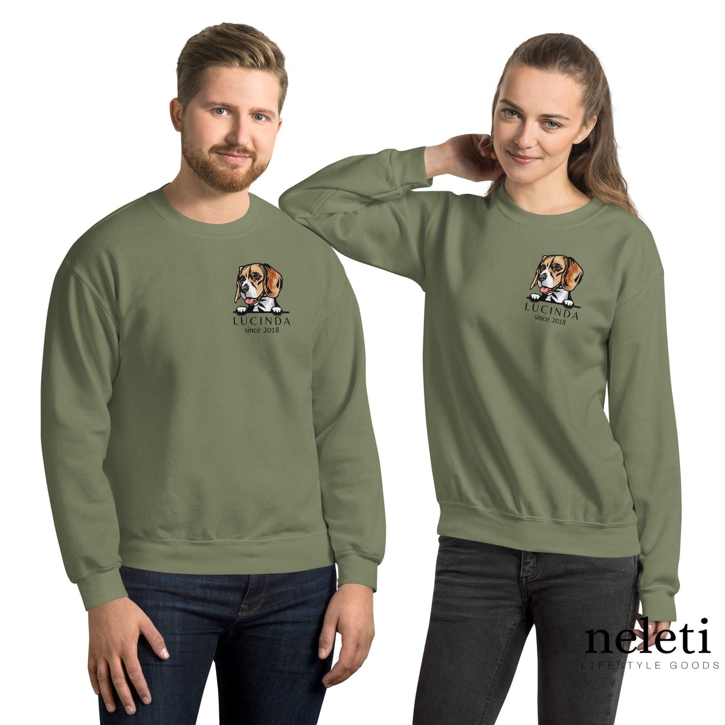 neleti.com-military-green-custom-sweatshirt-for-dog-mom-and-dad