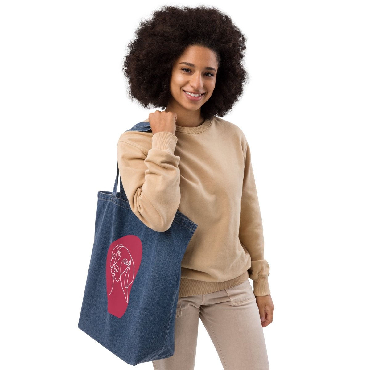 Organic Denim Tote Bag with Dog Silhouette - neleti