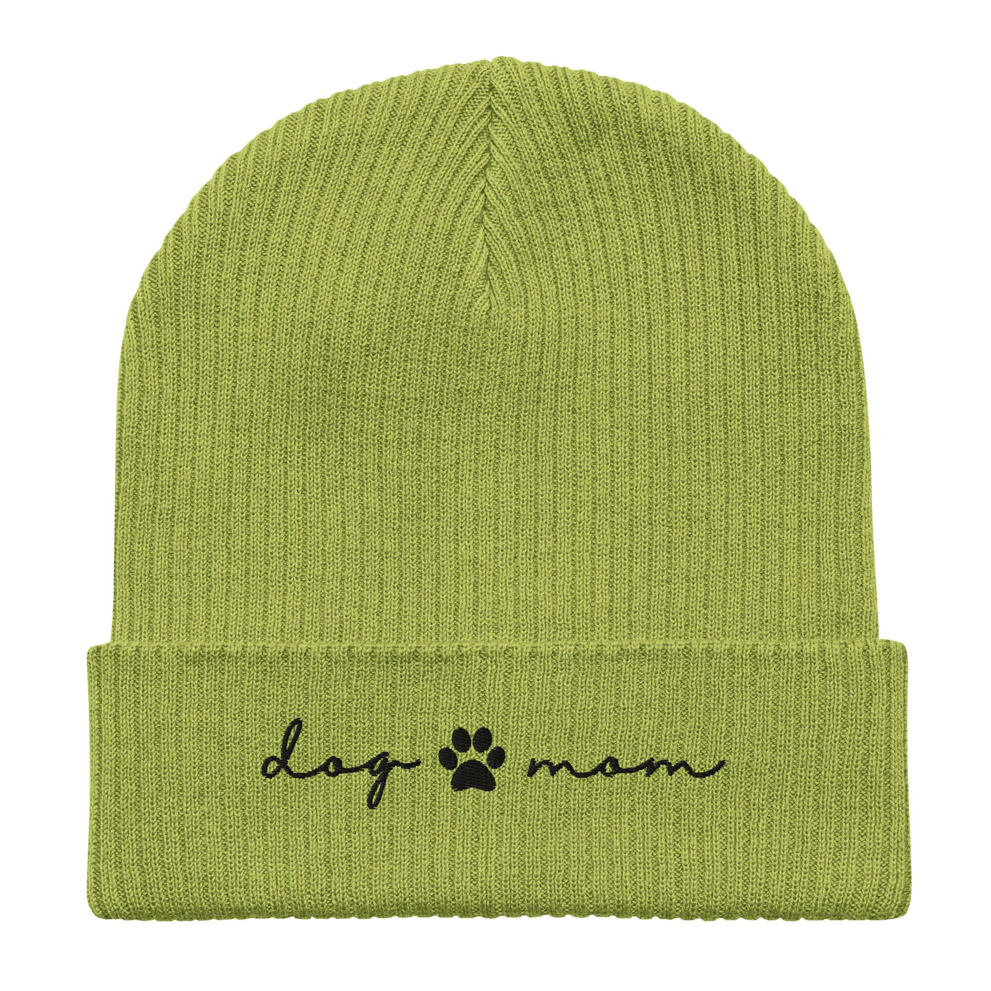organic-ribbed-beanie-leaf-green-with-embroidered-dog-mom