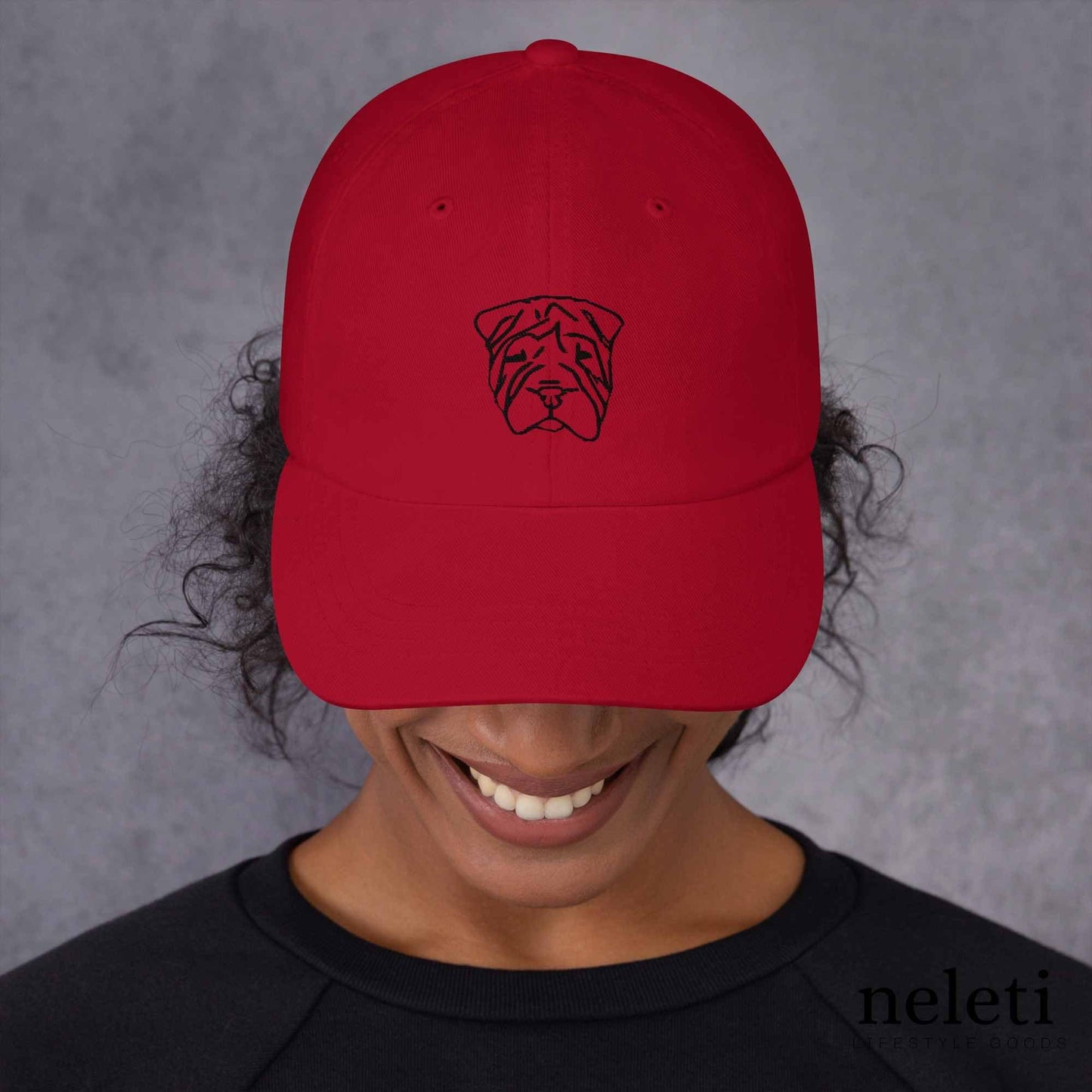 red-baseball-cap-with-embroidered-dog-face
