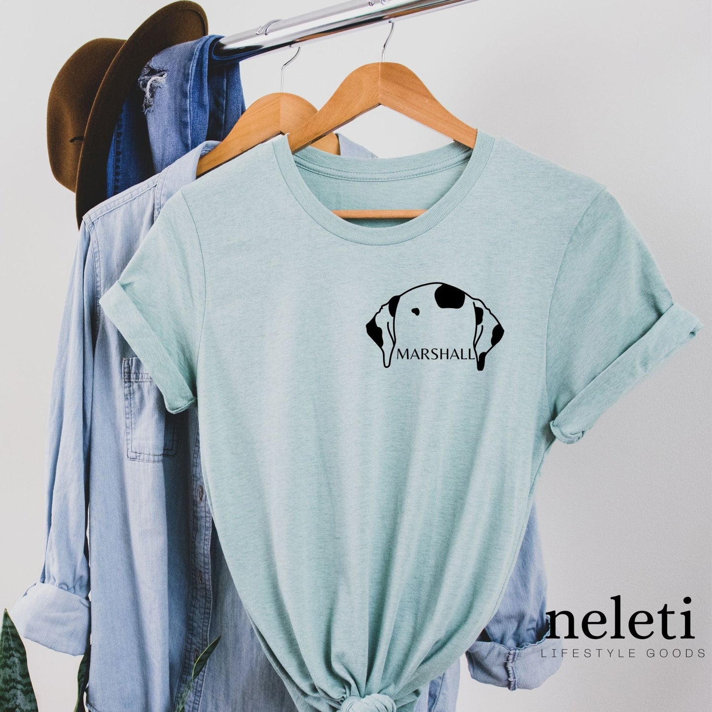 Dusty-Blue-Shirt-with-Dalmatian-Dog-Ears-with-name