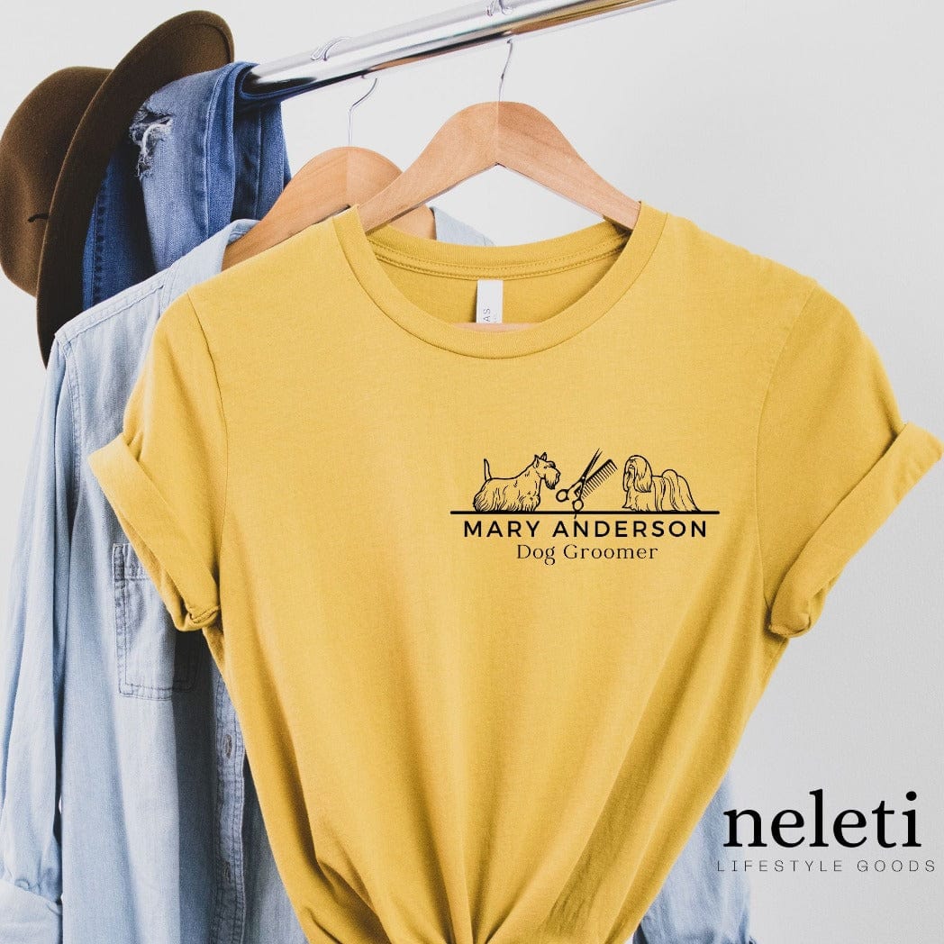 neleti shirt XS-Unisex Shirt / Mustard Personalized Dog Groomer Shirt Crewneck